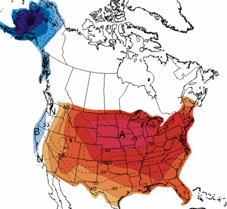 Climate Prediction Center outlook for March 10-14. Red areas can expect above-normal temperatures
