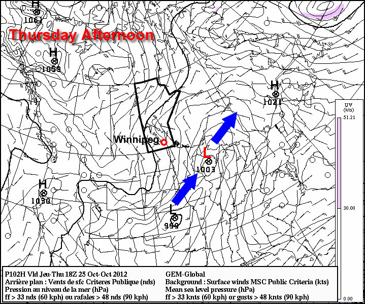 Low pressure system passing to the south-east on Thursday