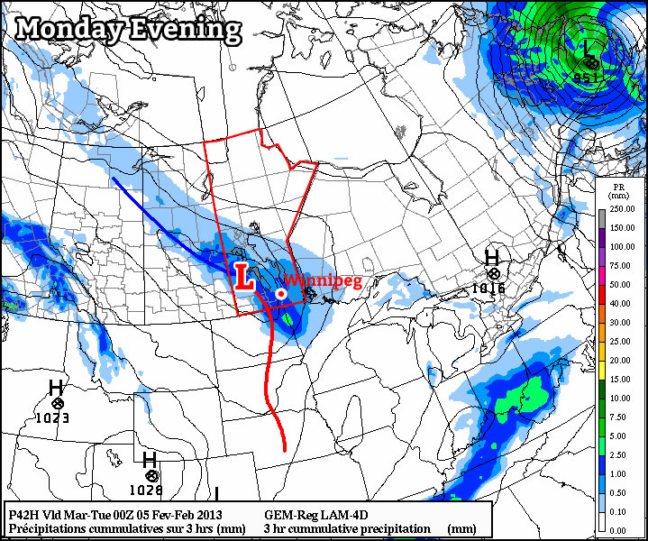 Alberta Clipper snowfall map on Monday