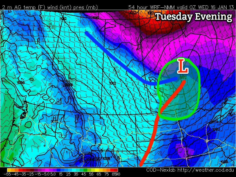 Map of Tuesday's Alberta Clipper System - NAM Model